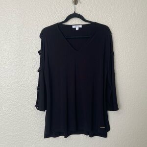 Nine West 3/4 Sleeve Black Blouse with Sleeve Detail Large